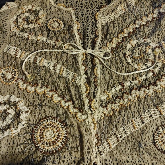 Jessica London Plus Size Boho Hippie Kimono Tassel Brown Cardigan Crochet Beads - Picture 9 of 12